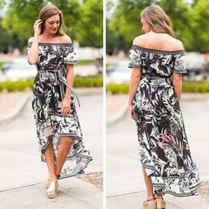 NEW Palm Leaf Print Hi-Low Maxi Dress